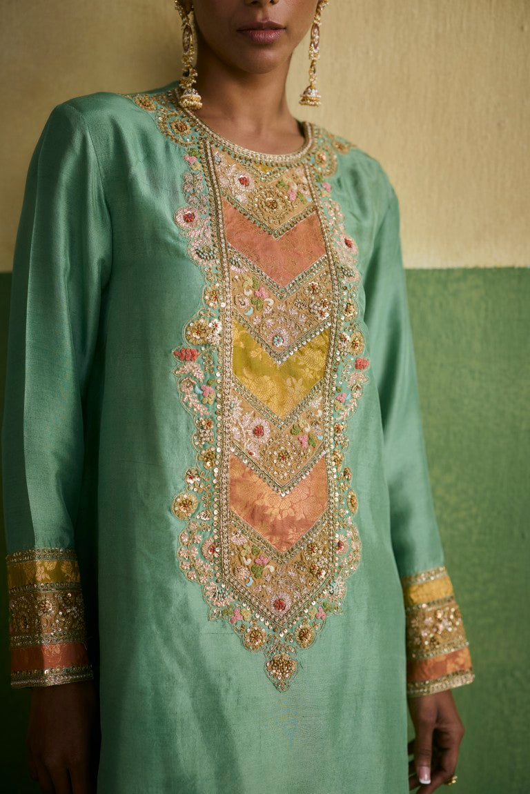 Brocade Asymetrical Kurta With Dhoti
