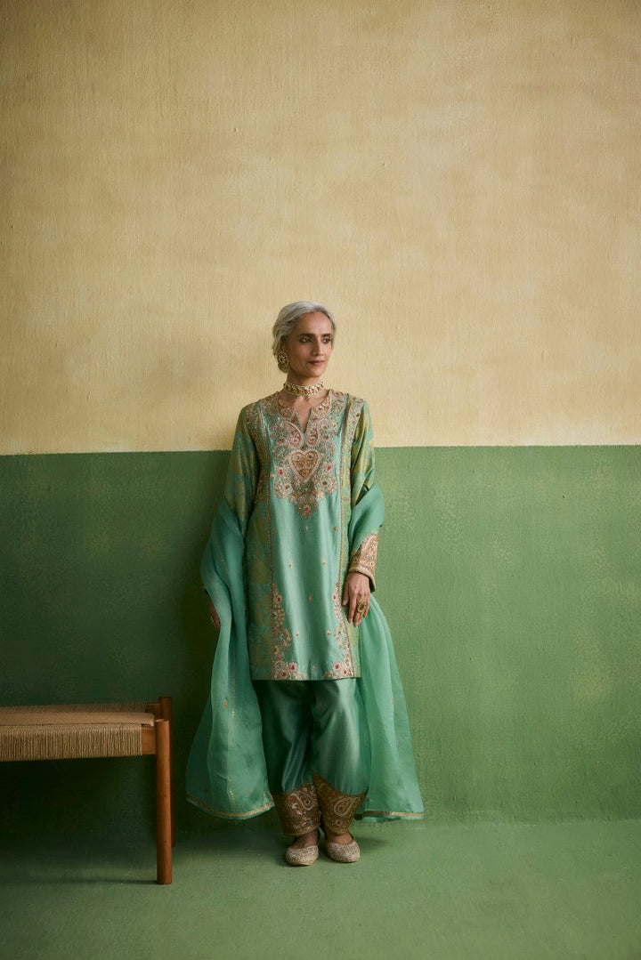 Brocade Panel Short Kurti And Salwar With Dupatta