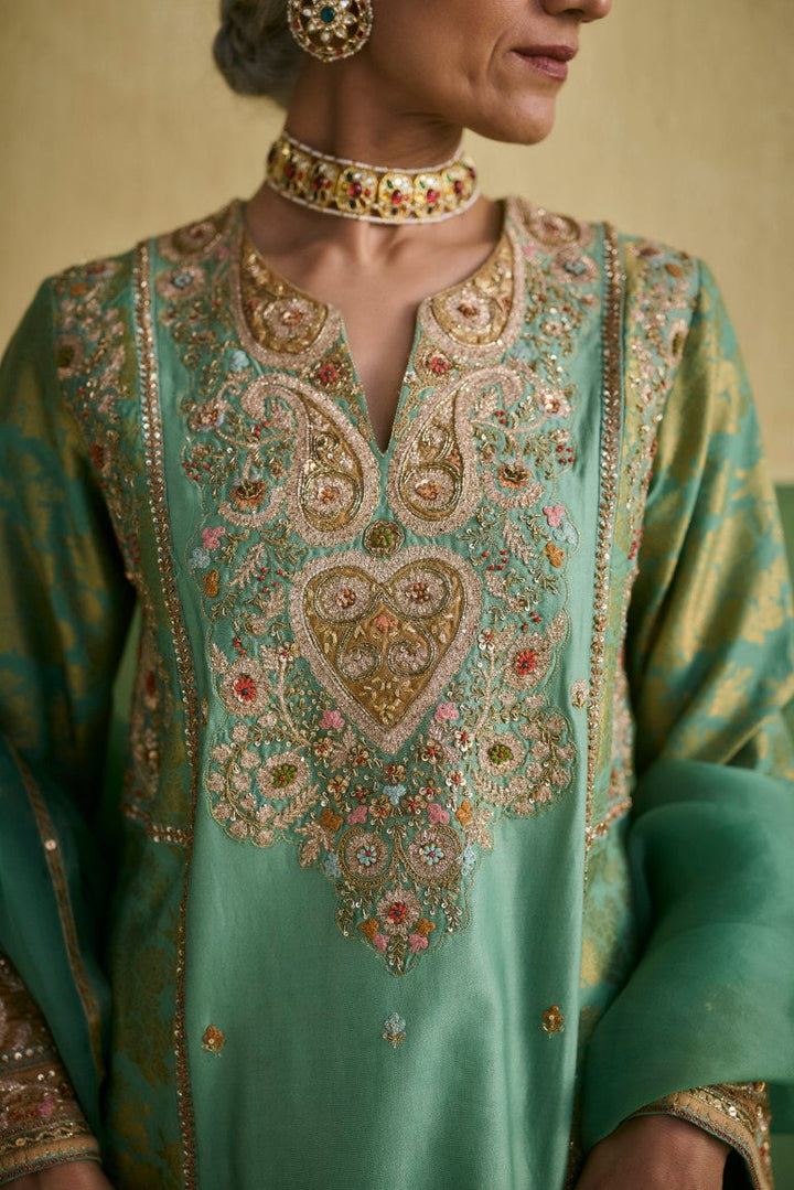 Brocade Panel Short Kurti And Salwar With Dupatta
