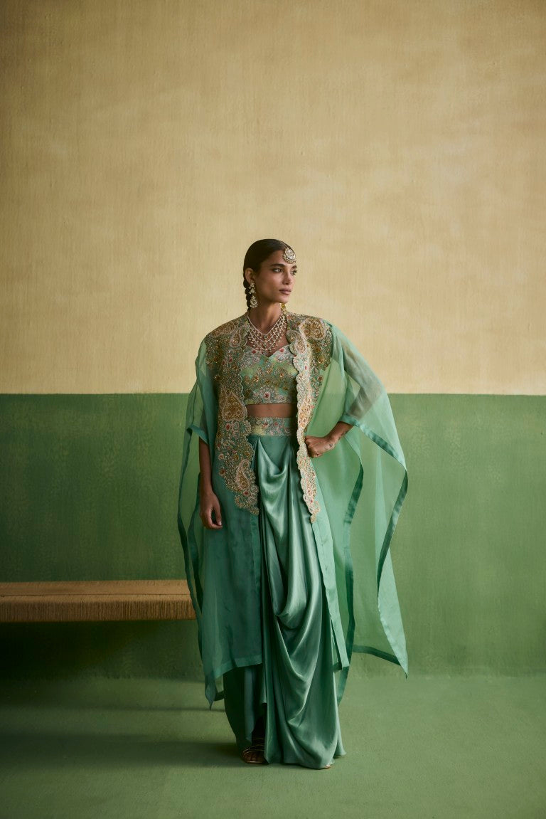 Drape Skirt Set With Bustier And Cape