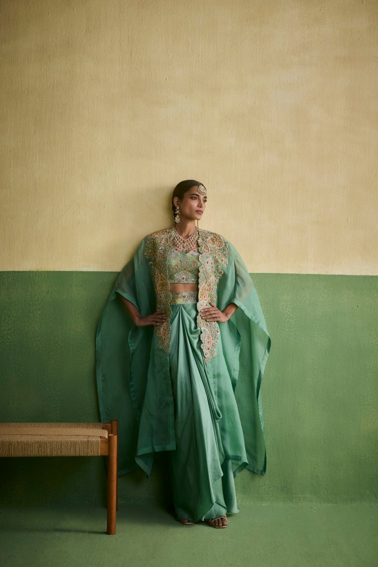 Drape Skirt Set With Bustier And Cape