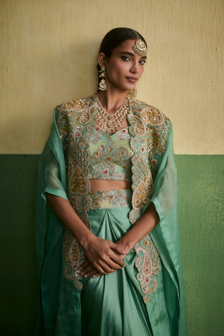 Drape Skirt Set With Bustier And Cape