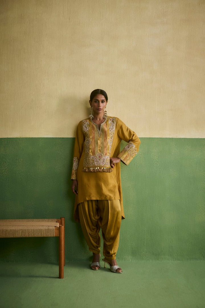 Brocade Asymetrical Kurta With Dhoti