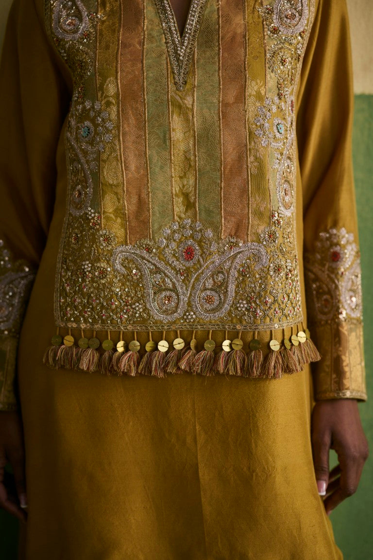 Brocade Asymetrical Kurta With Dhoti