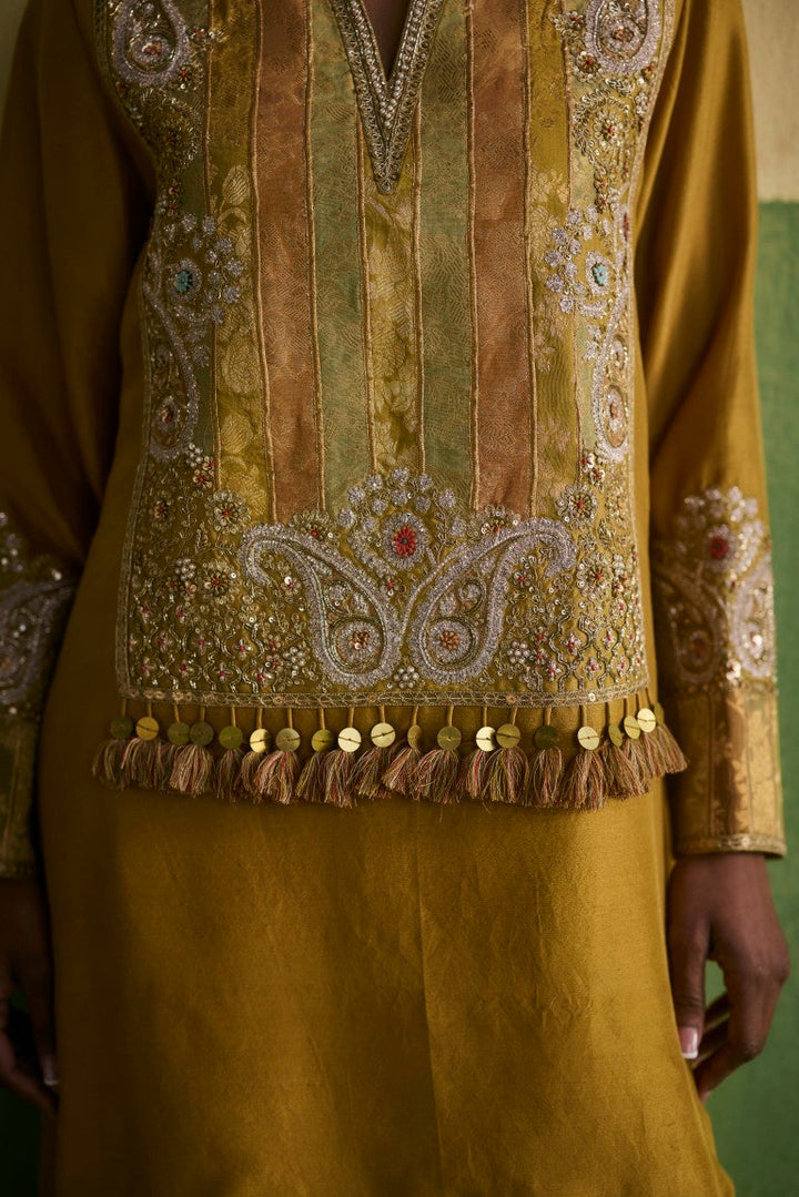 Brocade Asymetrical Kurta With Dhoti