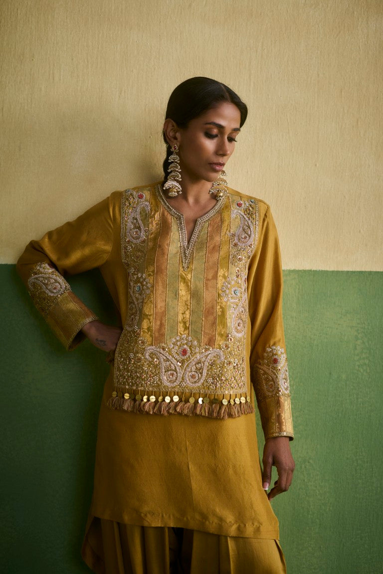 Brocade Asymetrical Kurta With Dhoti