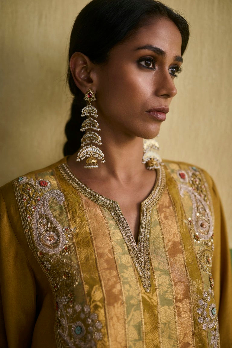 Brocade Asymetrical Kurta With Dhoti