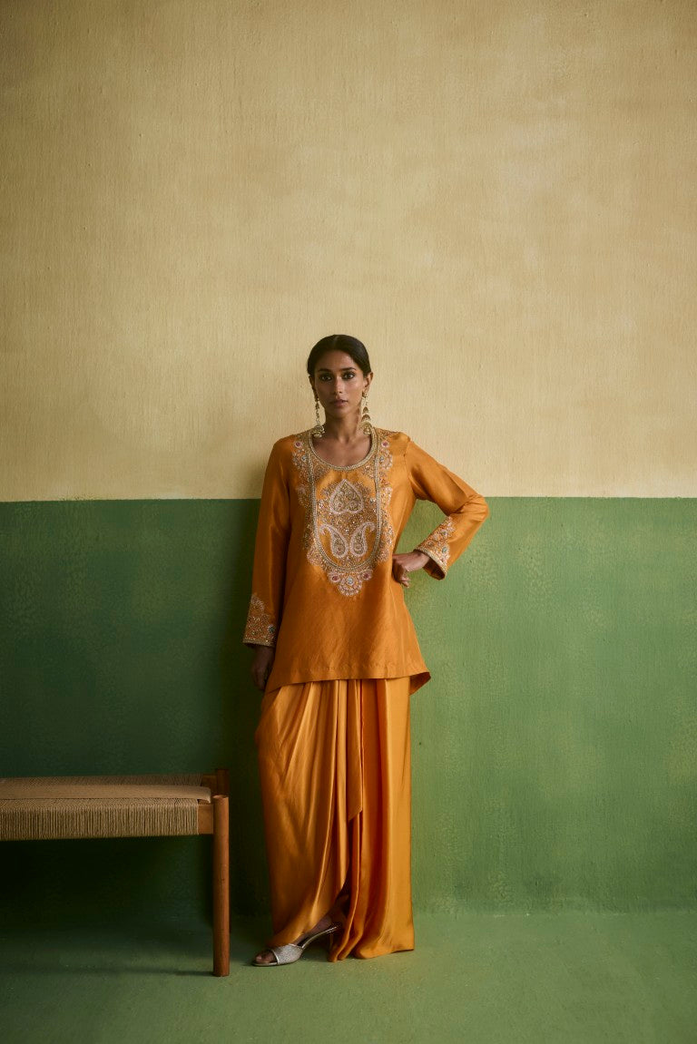 Brocade Asymetrical Kurta With Dhoti