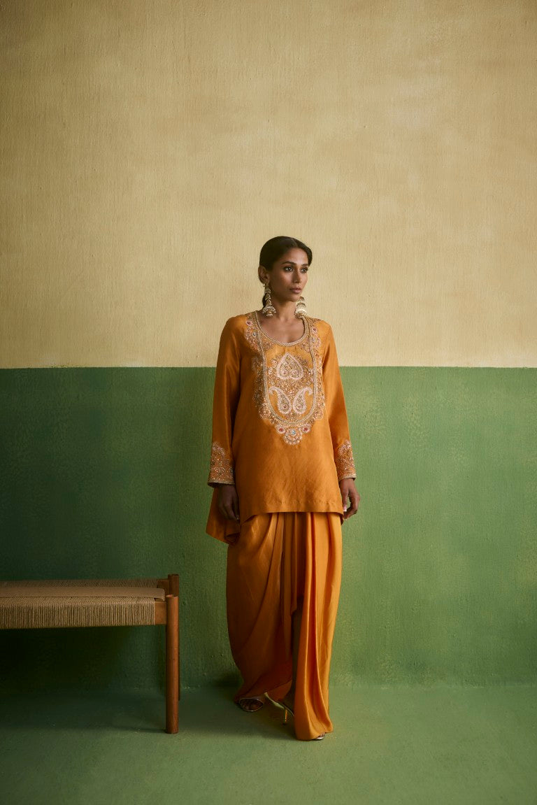 Brocade Asymetrical Kurta With Dhoti