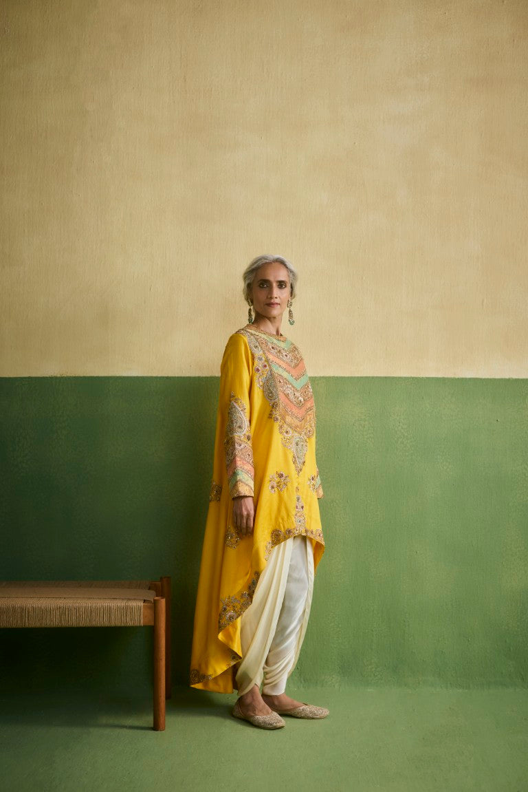 High And Low Asymetrical Kurta With Dhoti