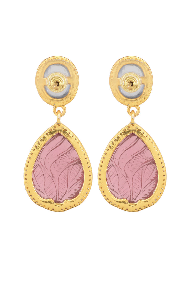 Pink Carved Drop Earrings