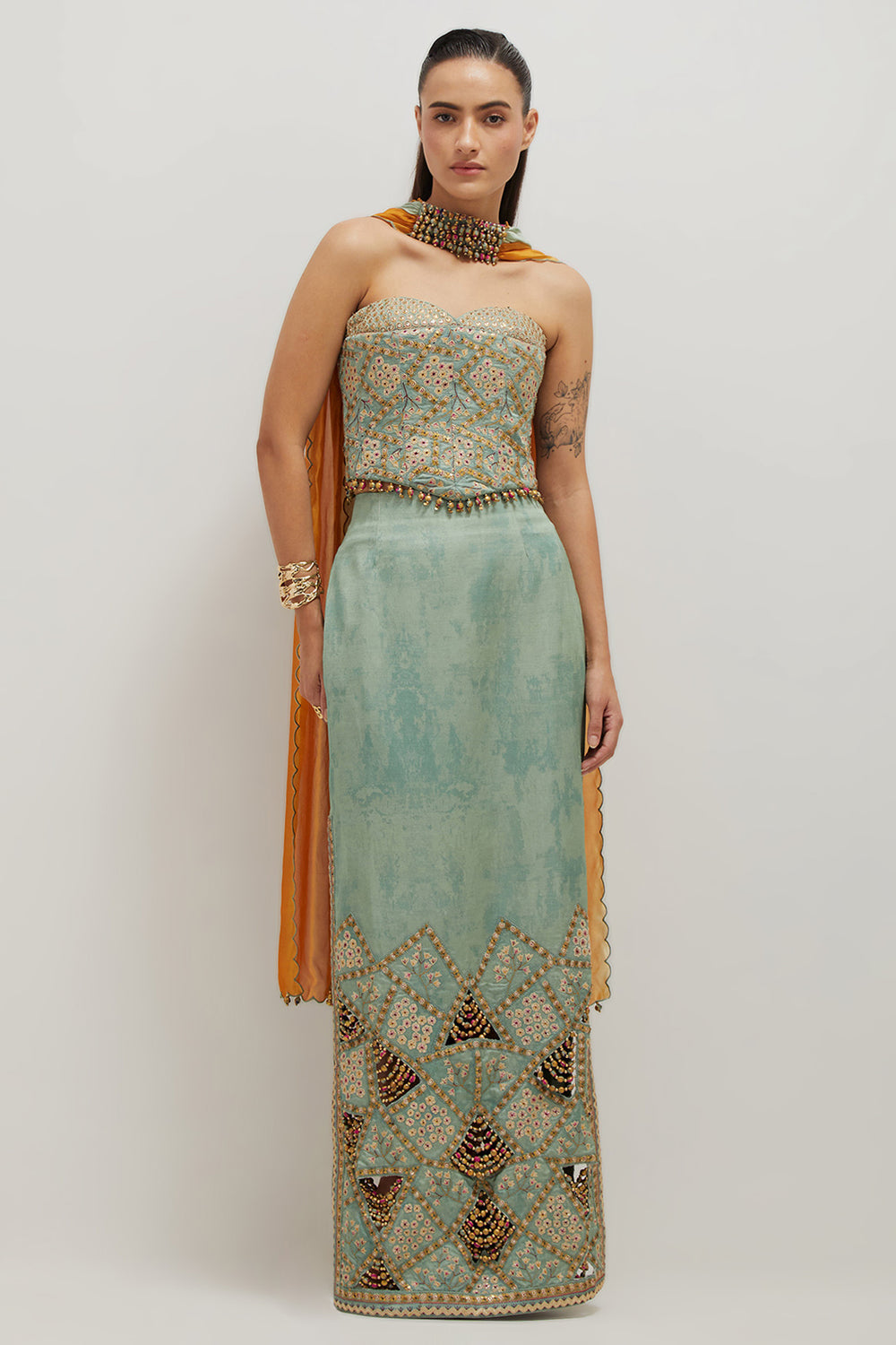 Sage Pencil Skirt & Corset Set