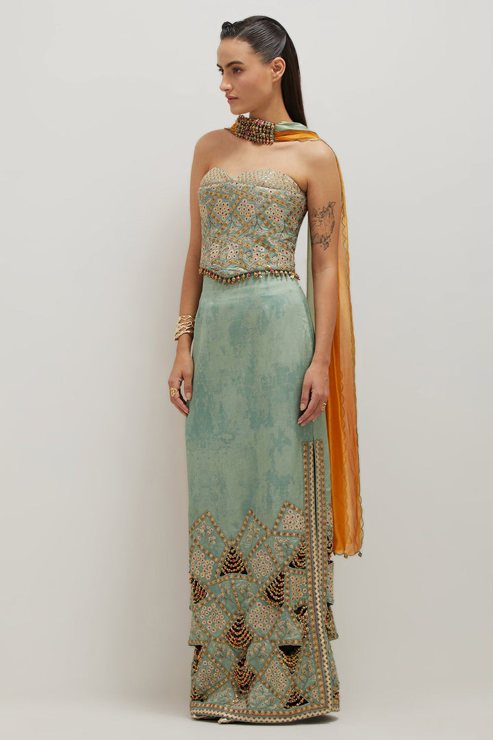 Sage Pencil Skirt & Corset Set