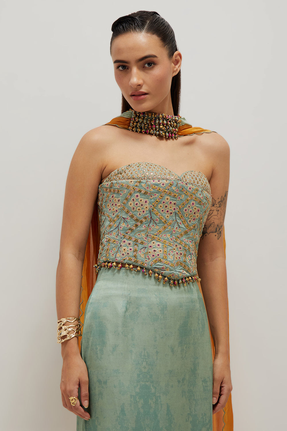 Sage Pencil Skirt & Corset Set
