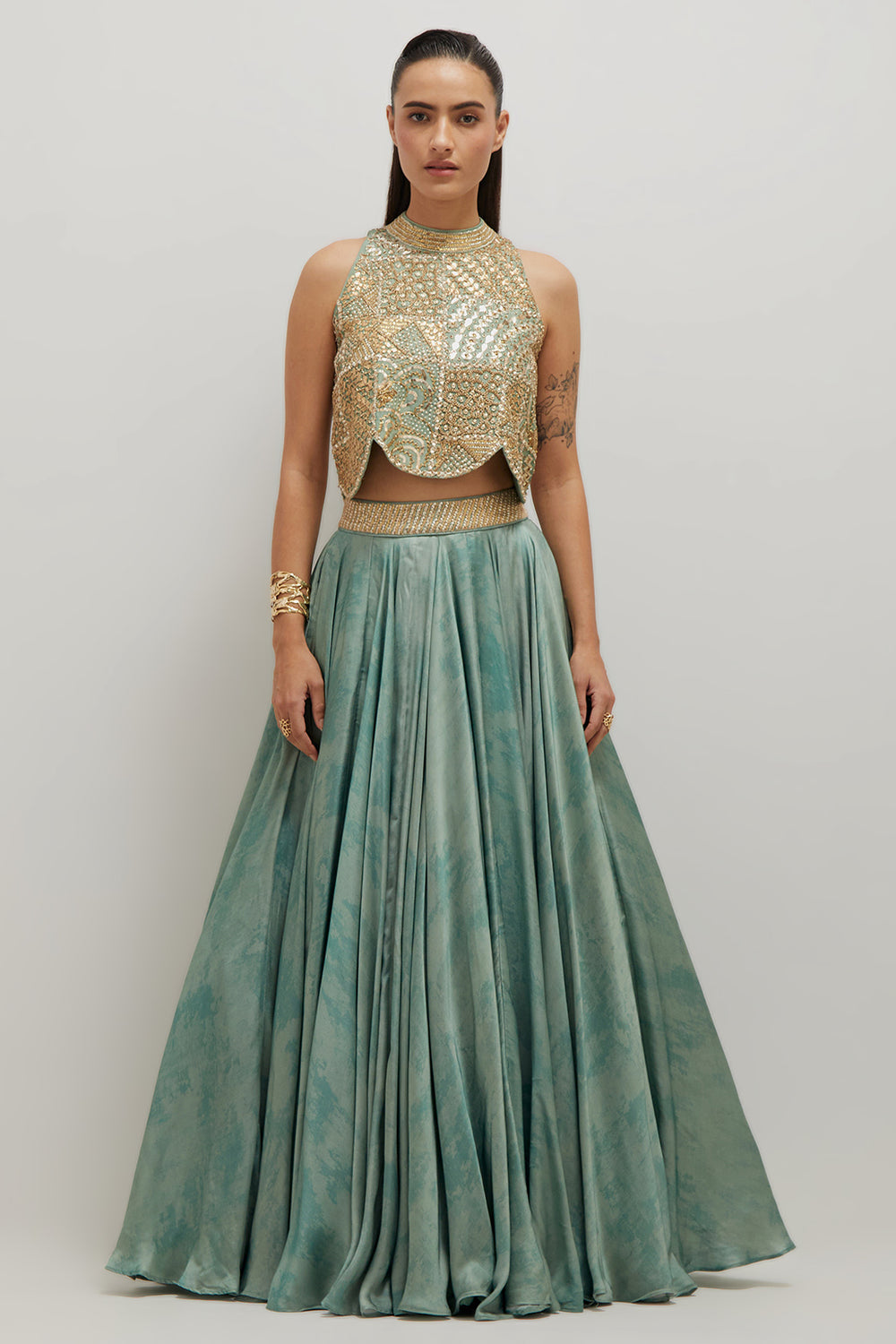 Artistic Scallop Top And Skirt