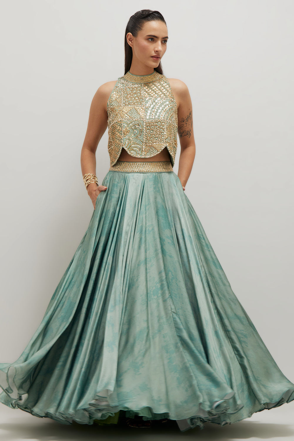 Artistic Scallop Top And Skirt