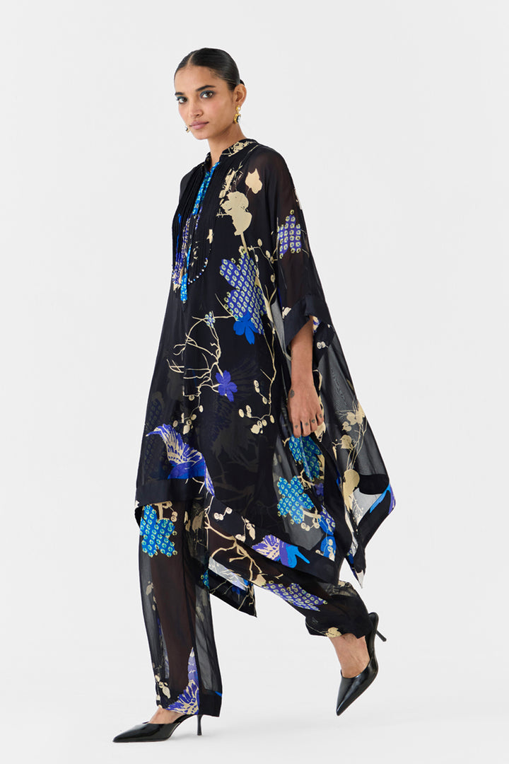 Black Crane Organza Kimono & Pants Co-ord