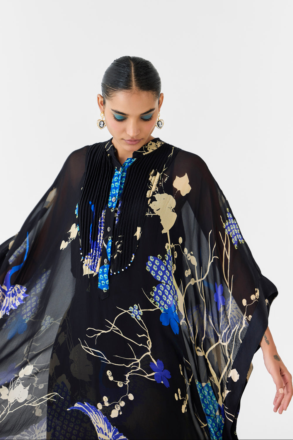 Black Crane Organza Kimono & Pants Co-ord