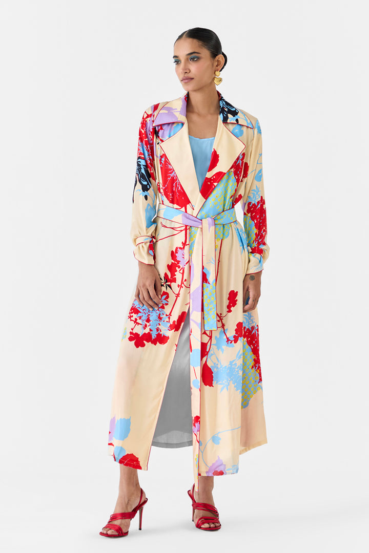 Cream Ikigai Trench Coat With Ombre Slip