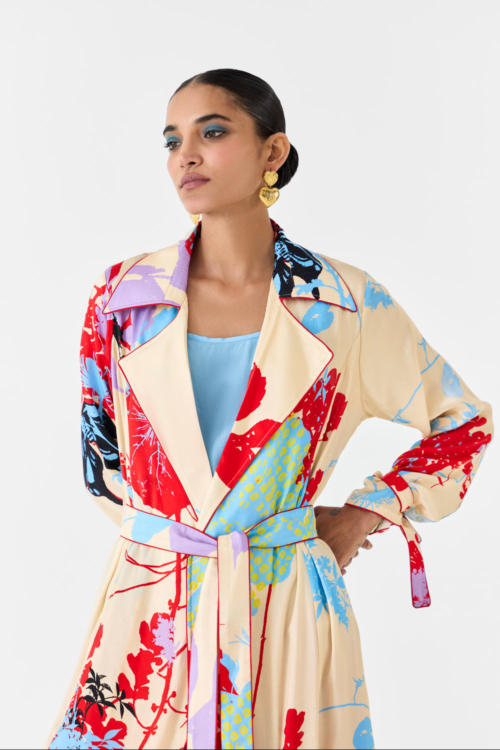 Cream Ikigai Trench Coat With Ombre Slip