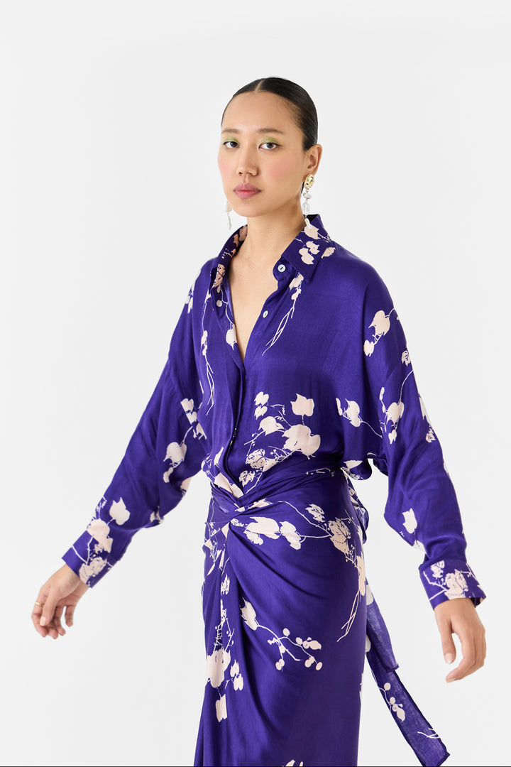 Sakura Draped Shirt Dress