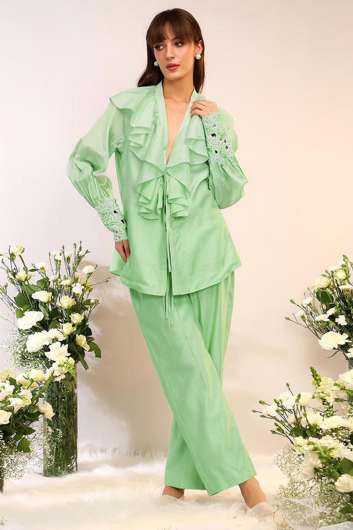 Frill Tie Up Kiwi Green Co-ord Set