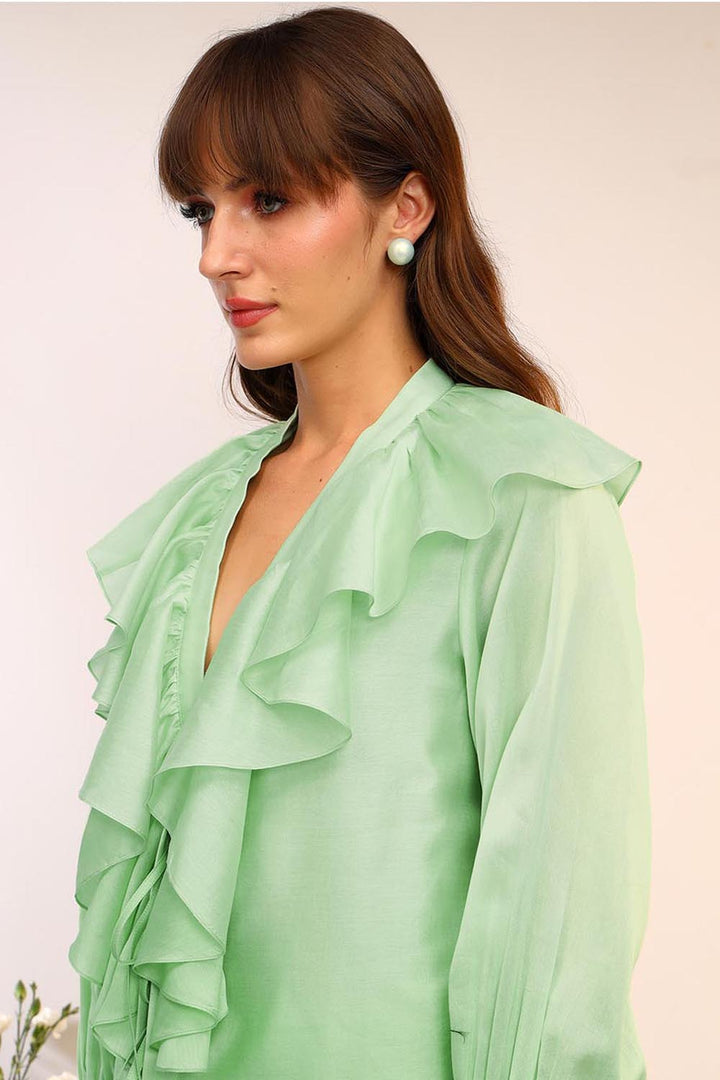Frill Tie Up Kiwi Green Co-ord Set