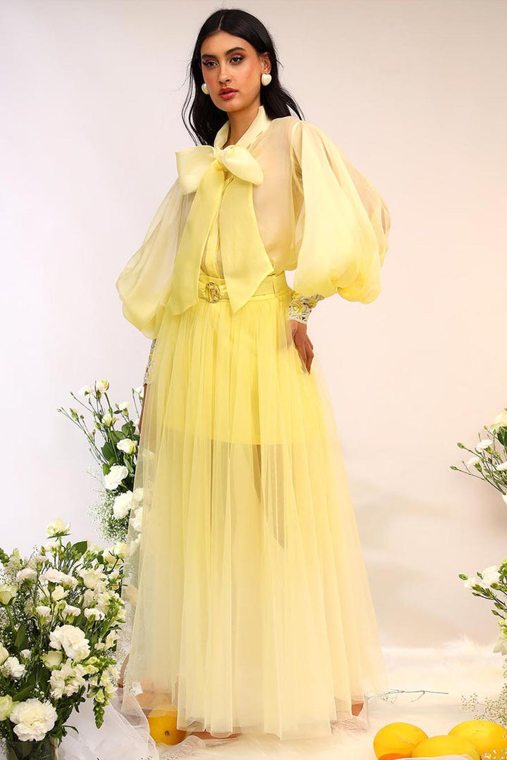 Citrus Burst Organza Tie Up Shirt & Tule Skirt Set