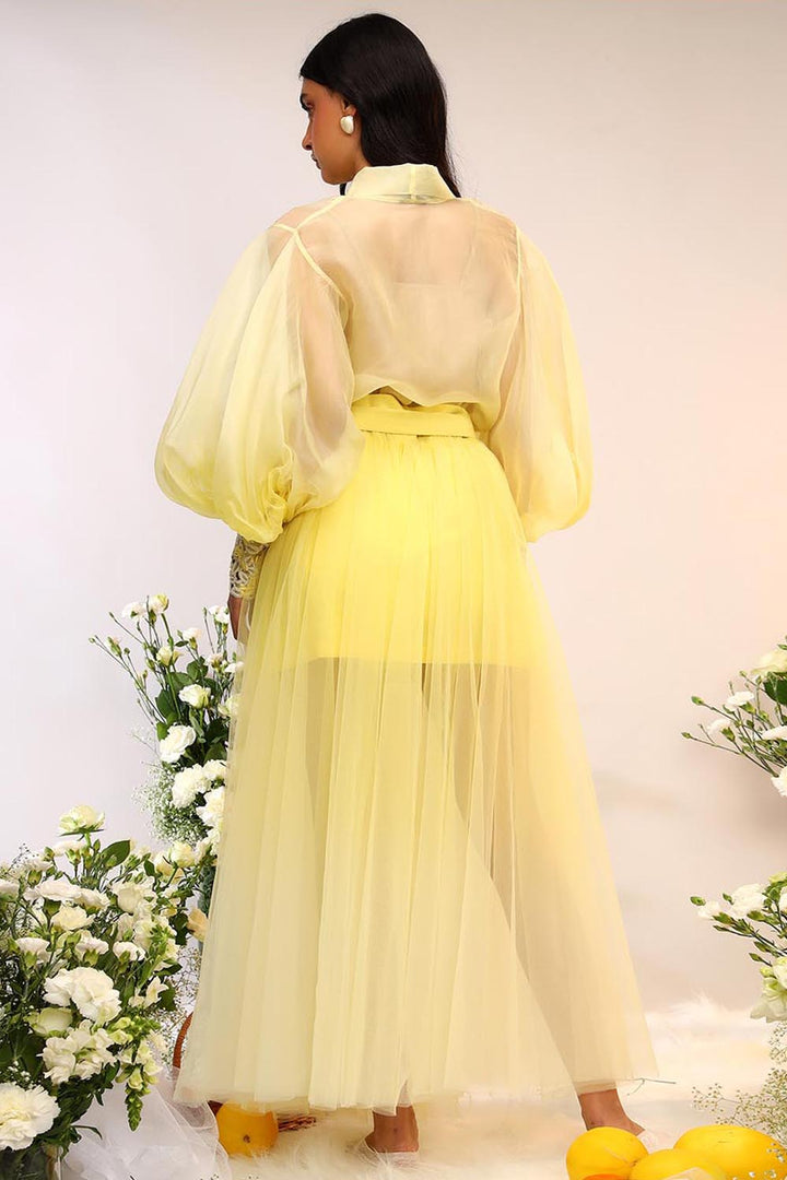 Citrus Burst Organza Tie Up Shirt & Tule Skirt Set