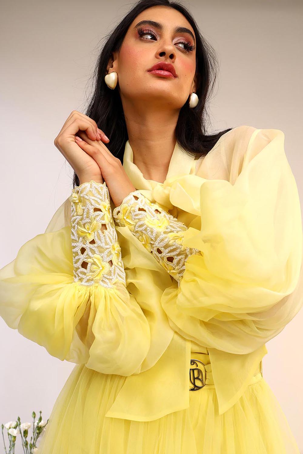 Citrus Burst Organza Tie Up Shirt & Tule Skirt Set