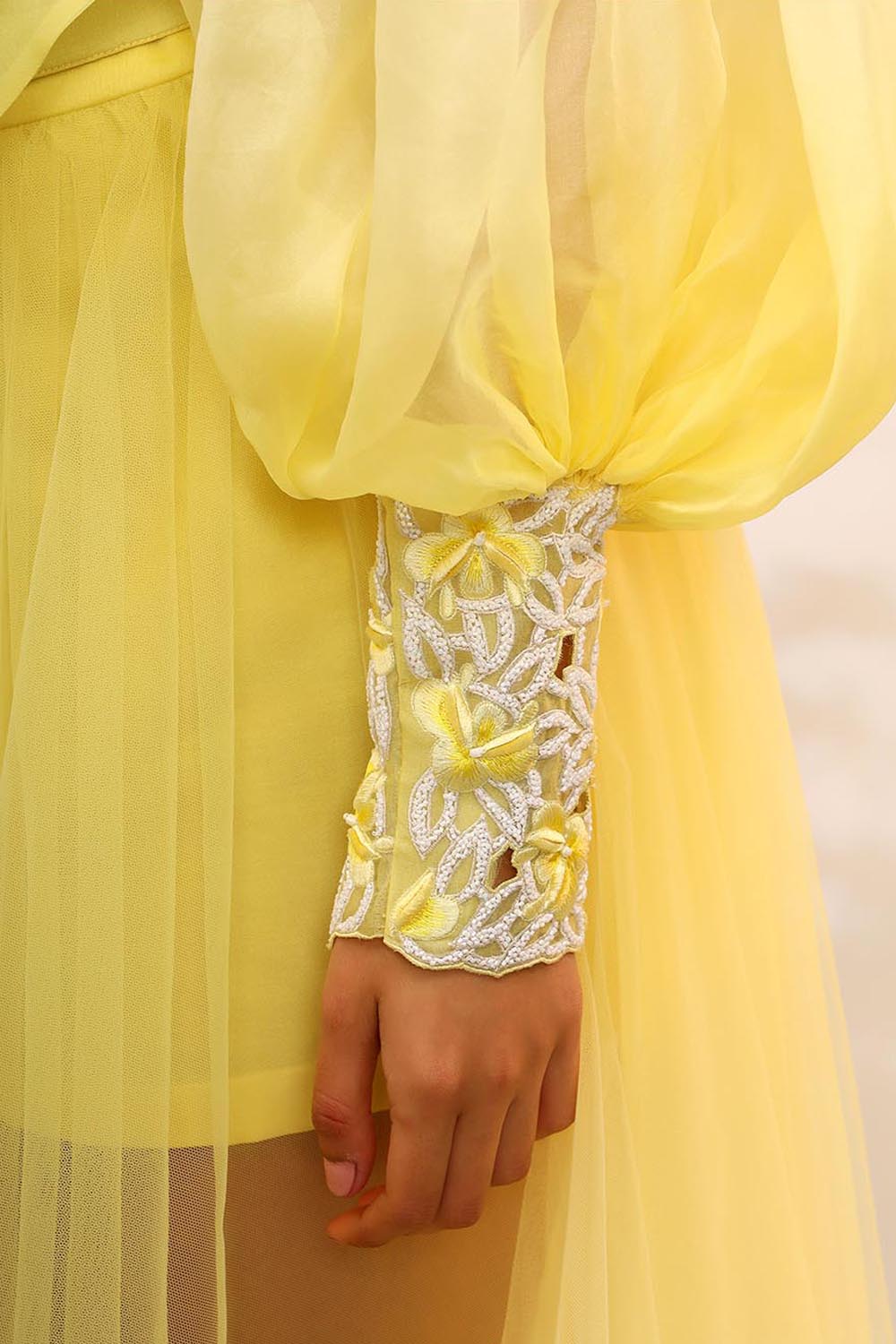 Citrus Burst Organza Tie Up Shirt & Tule Skirt Set