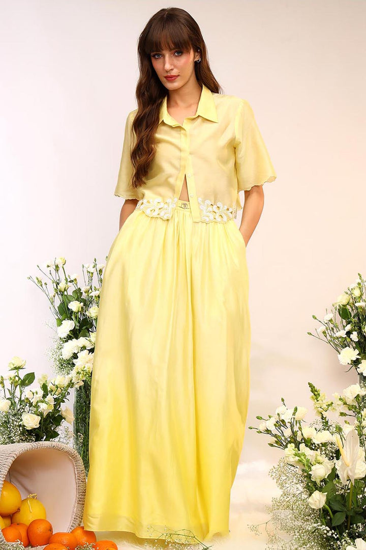 Citrus Burst Cropped Shirt & Skirt Set