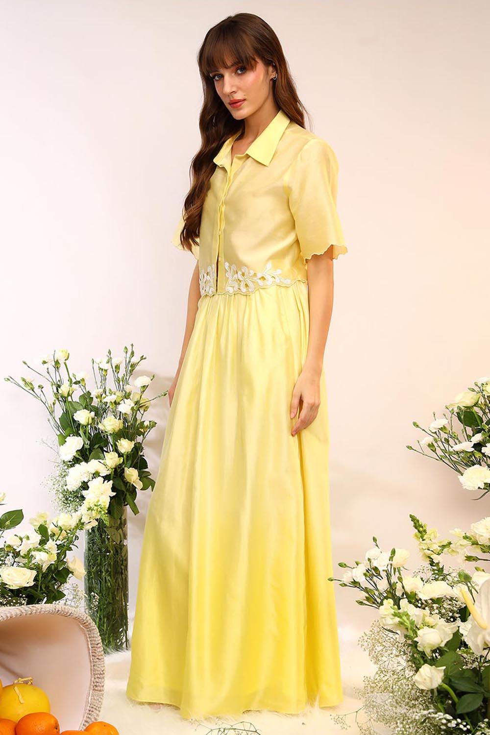 Citrus Burst Cropped Shirt & Skirt Set