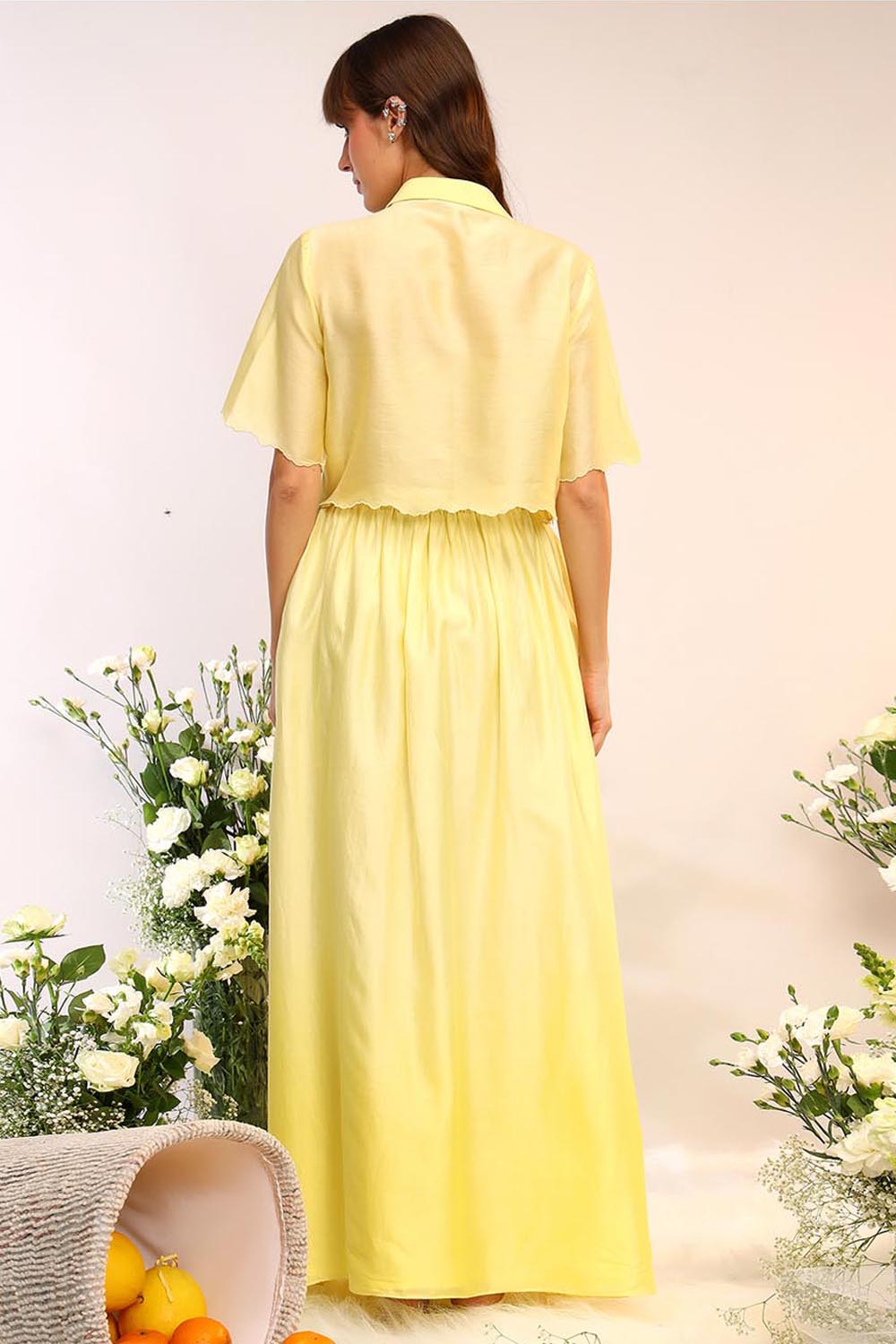 Citrus Burst Cropped Shirt & Skirt Set