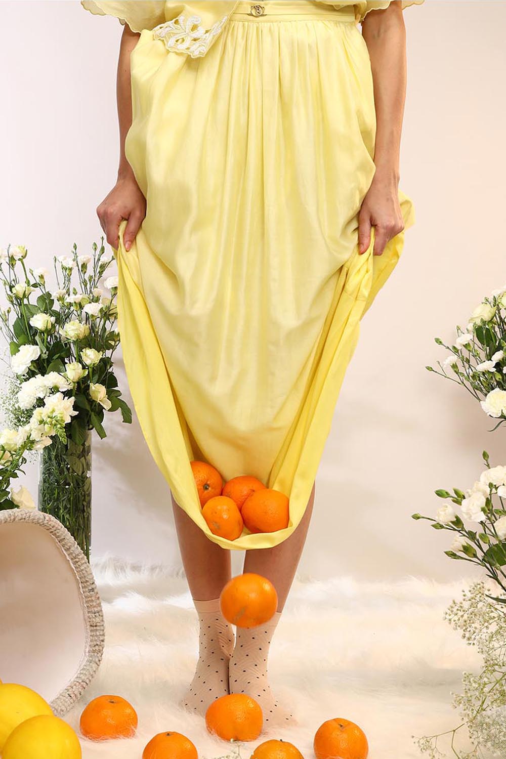 Citrus Burst Cropped Shirt & Skirt Set