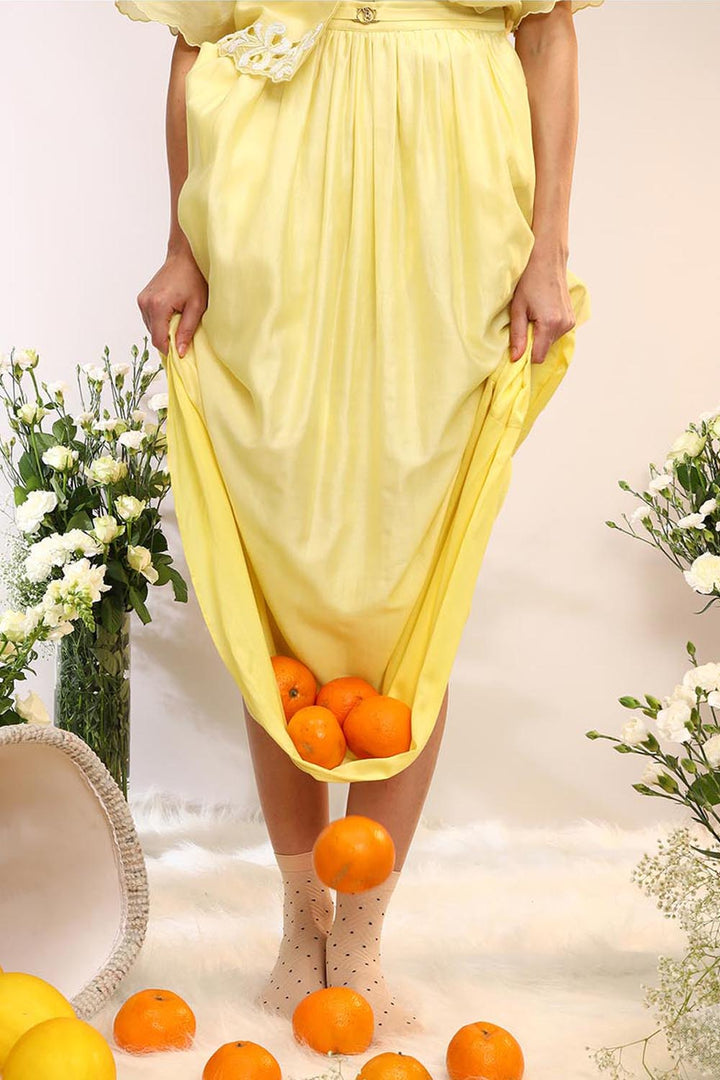 Citrus Burst Cropped Shirt & Skirt Set