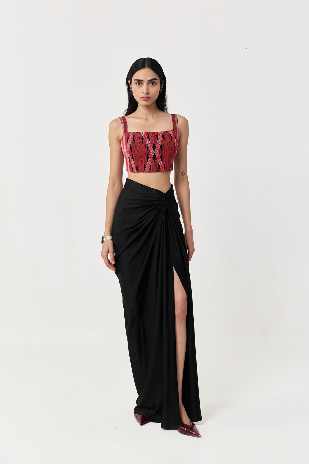 Entwined Corded Bustier Skirt Set - Black & Red