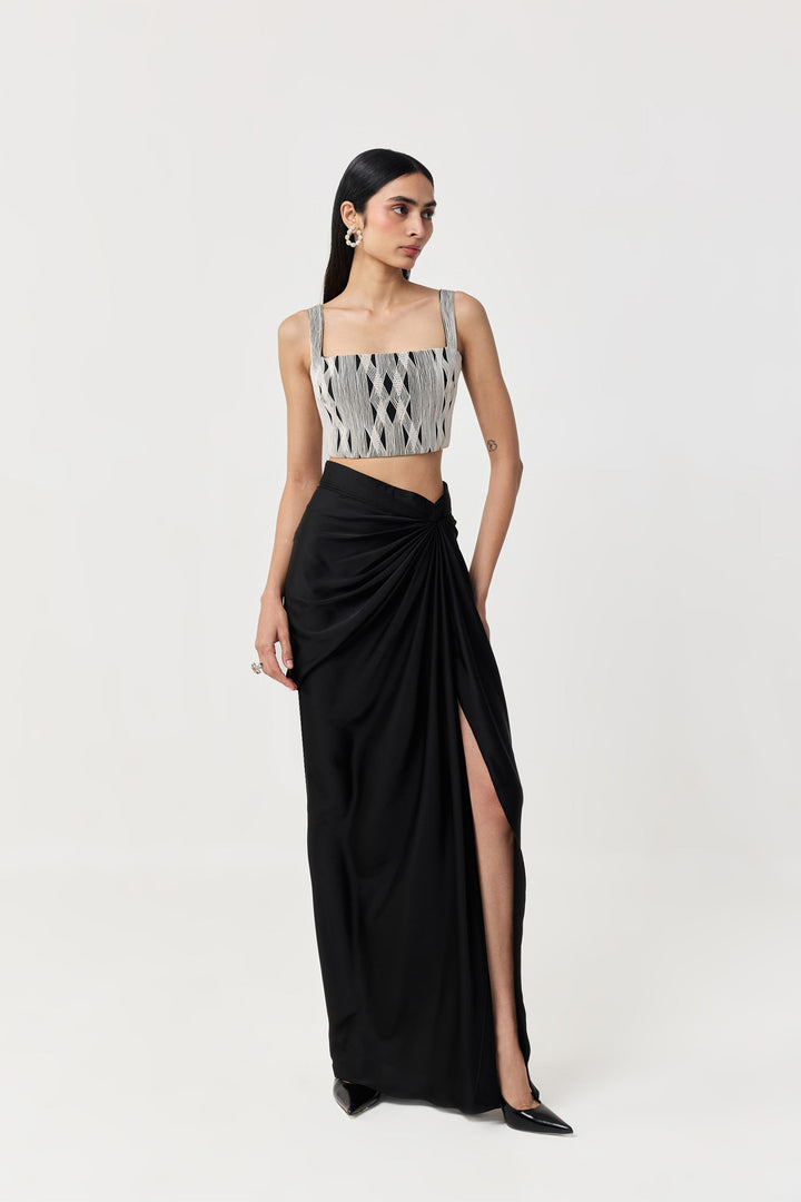 Entwined Corded Bustier Skirt Set - Black & White