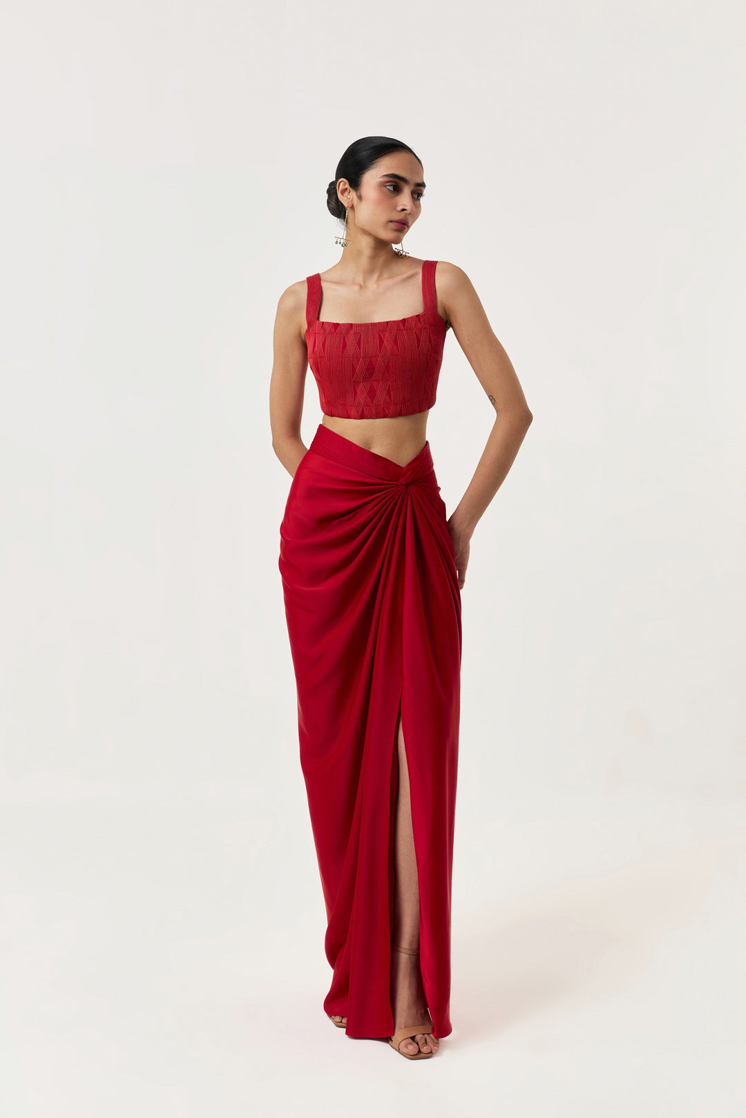 Draped Twist Skirt - Red