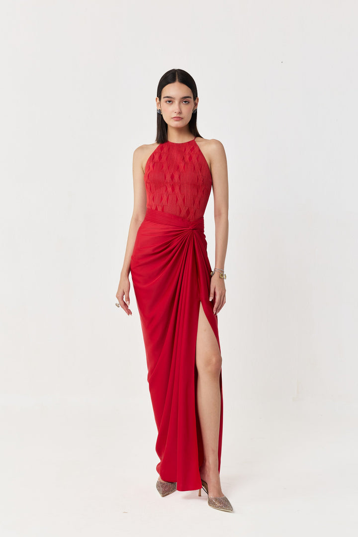 Entwined Corded Halter Top Skirt Set - Red