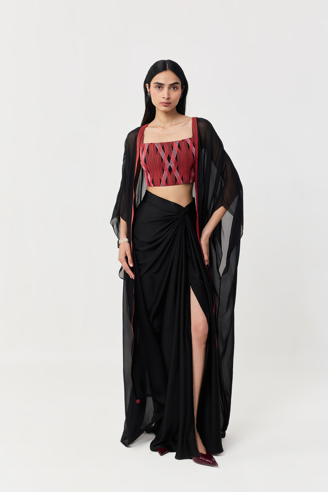Entwined Corded Bustier Cape Set - Black & Red