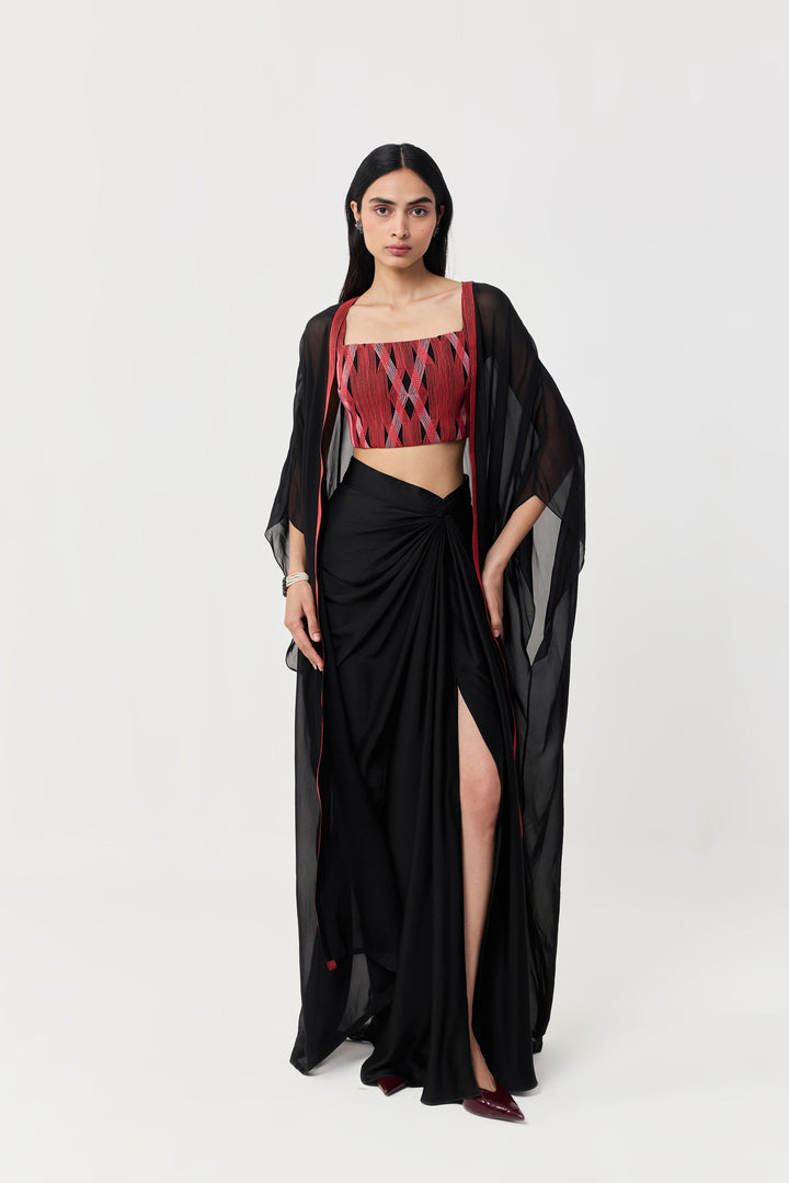 Entwined Corded Bustier Cape Set - Black & Red