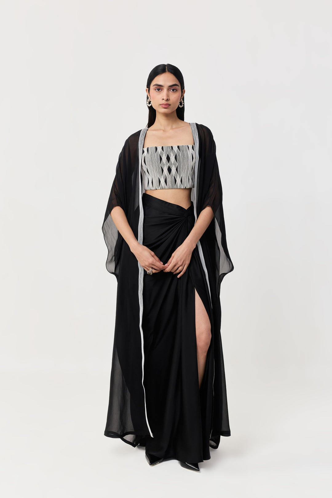 Entwined Corded Bustier Cape Set - Black & White