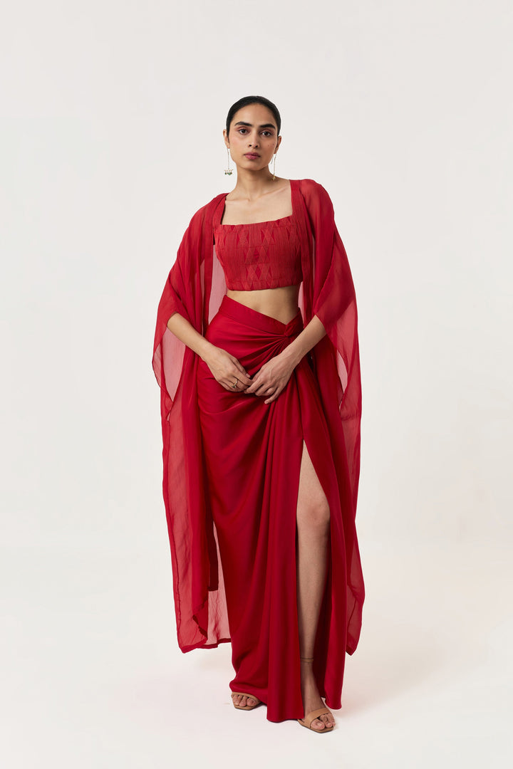 Entwined Corded Bustier Cape Set - Red