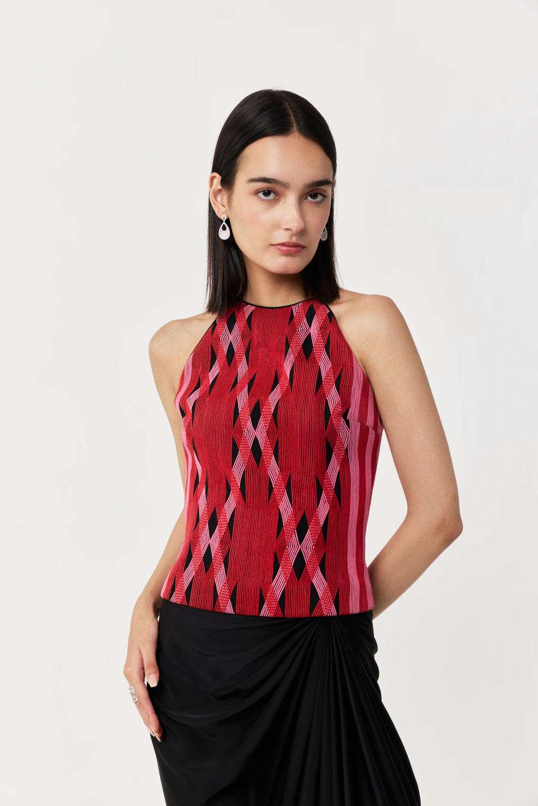 Entwined Corded Halter Top - Black & Red