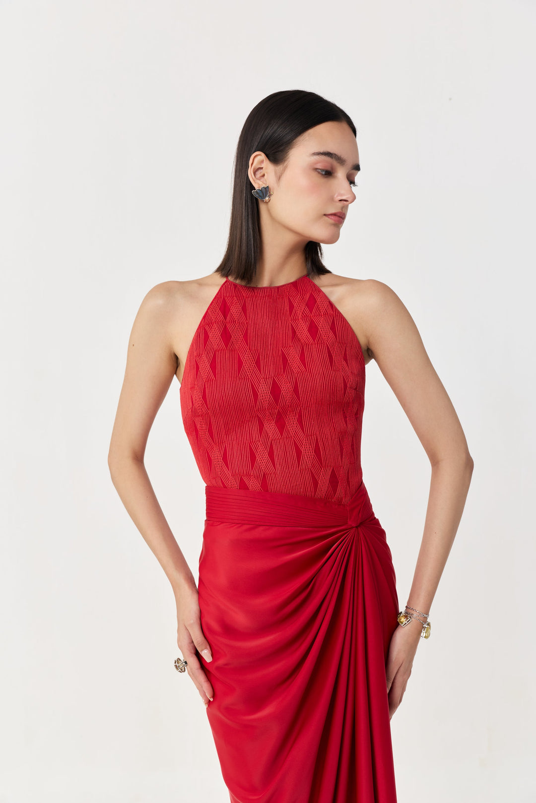 Entwined Corded Halter Top - Red