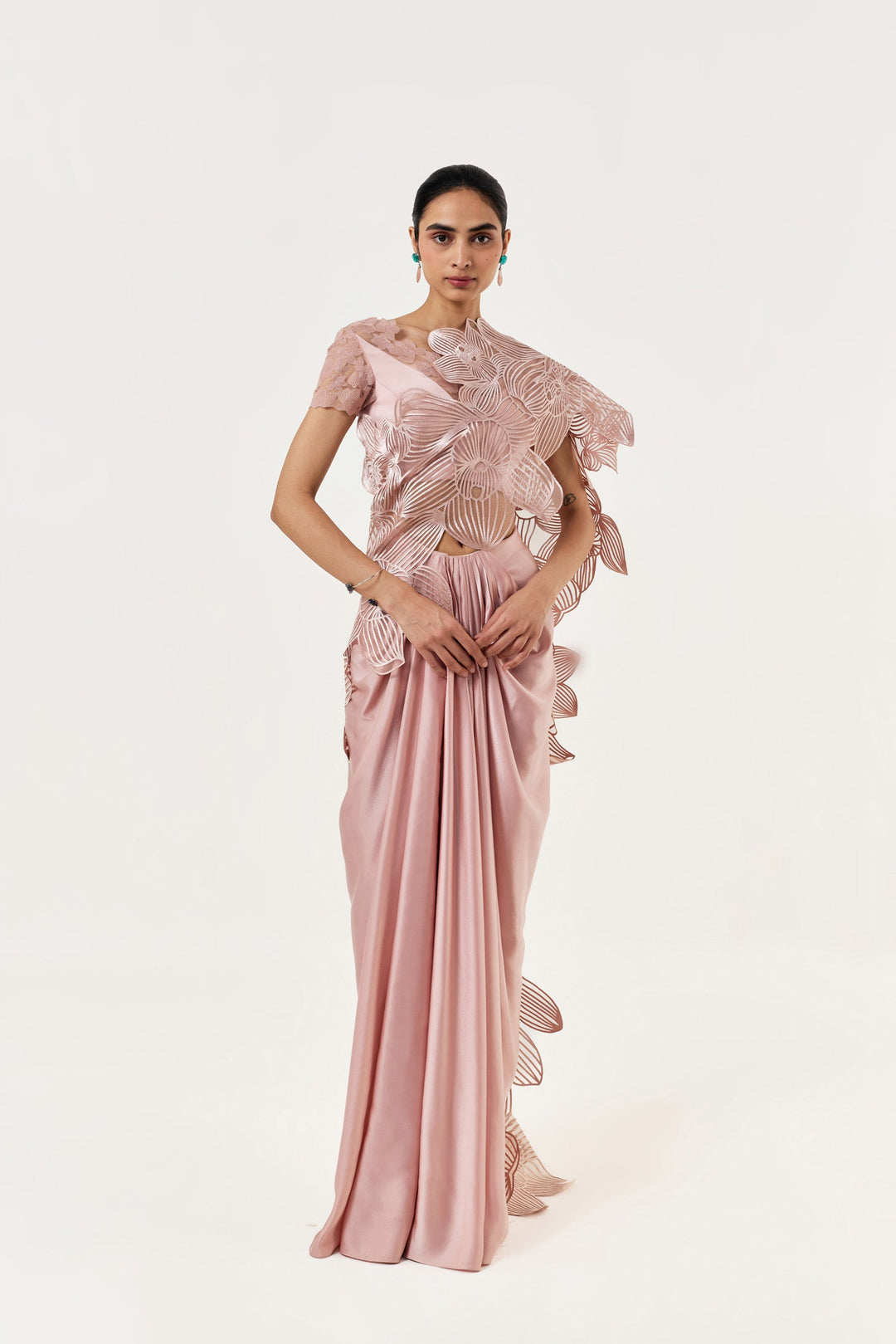 Orchid Gauze Saree Set - Rose Gold