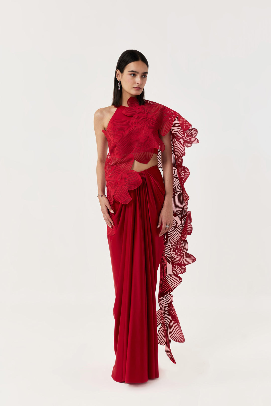 Orchid Gauze Saree Set - Red