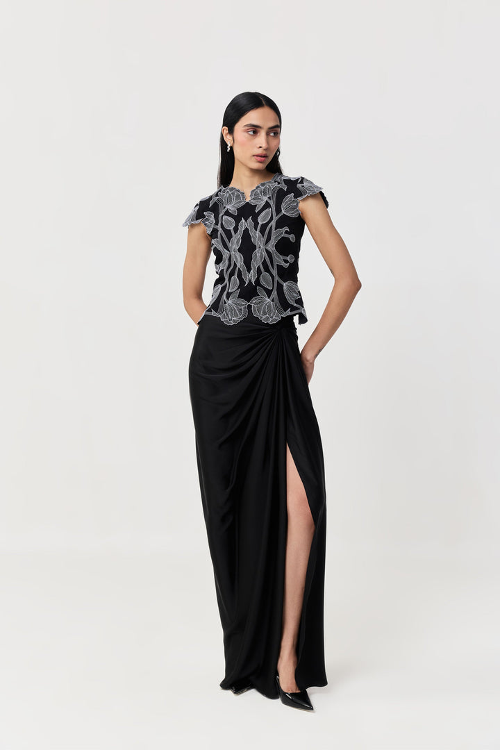 Wild Tulip Top & Skirt Set With Sleeves - Black & White