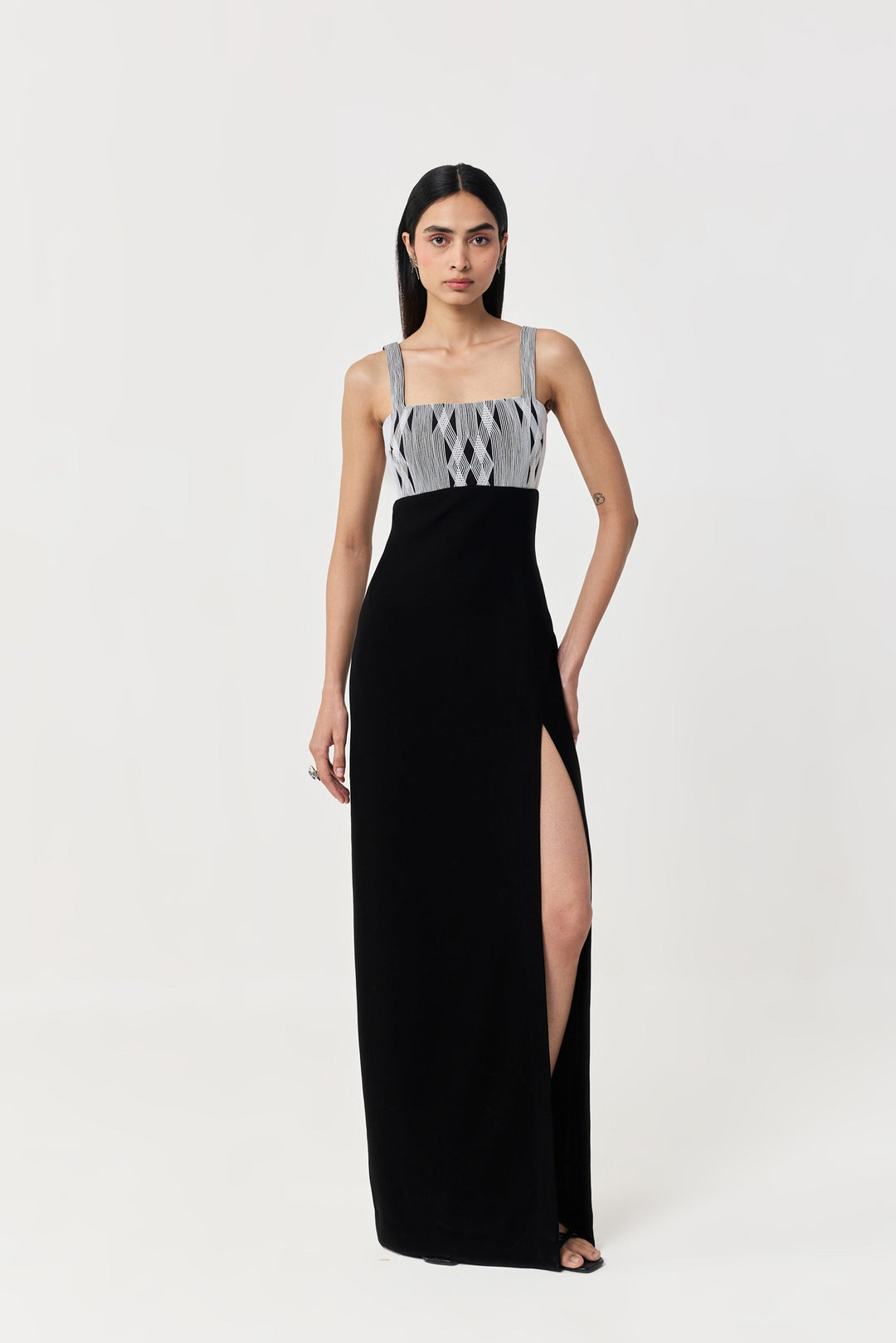 Entwined Corded Yoke Dress - Black & White